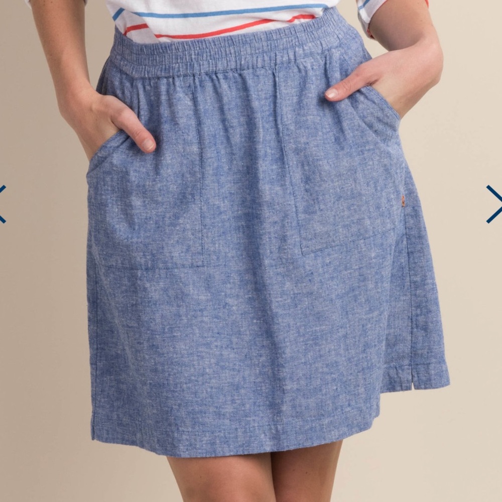LOFT LINEN BLEND MINI SKIRT WITH TWO POCKETS IN LIGHT BLUE SIZE SMALL